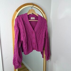Urban Outfitters fuchsia pink cropped vneck cardigan sweater